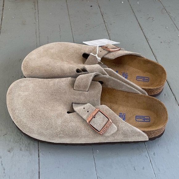Birkenstock Shoes Birkenstock Boston Taupe Suede Soft Footbed